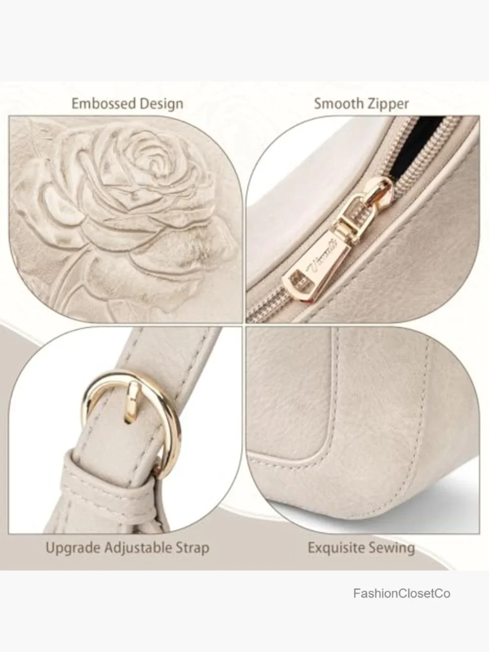 Vegan Leather Embossed Hobo Purse with Adjustable Strap, Compact Daily Handbag